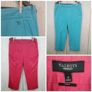 2 TALBOTS Capri Crop Pants Pink & Blue Size 2
